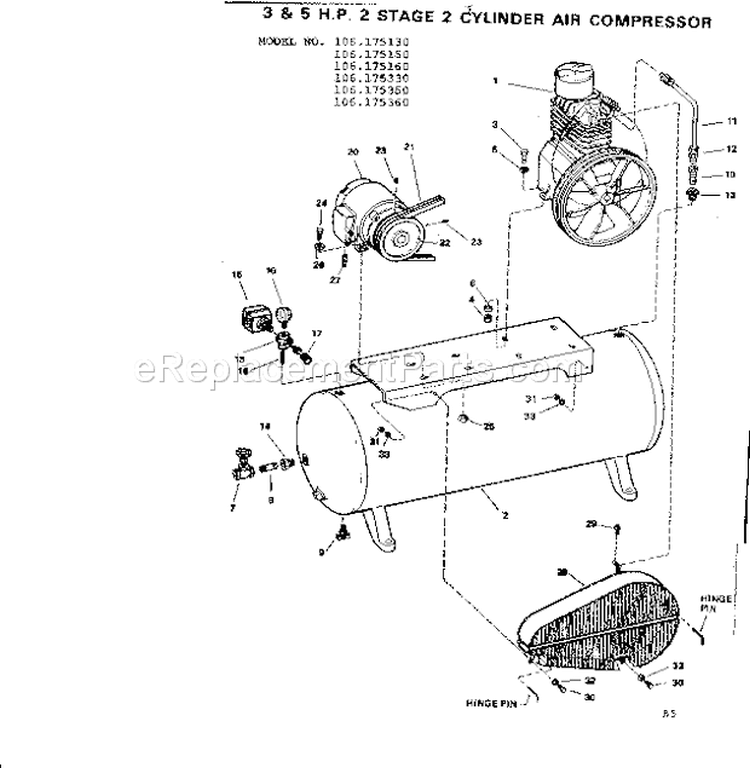 Page B Diagram and Parts List for 106175360  Craftsman Compressor