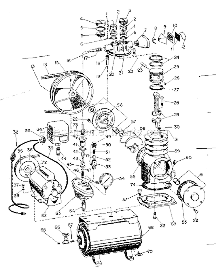 Replacement Parts Diagram and Parts List for 10618430  Craftsman Compressor