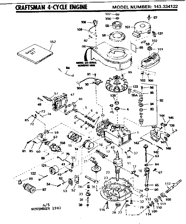 Replacement Parts Diagram and Parts List for 143334122  Craftsman Engine