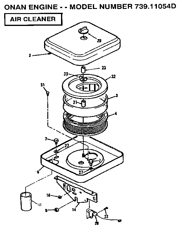 Air Cleaner Assembly Diagram and Parts List for 73911054D  Craftsman Engine