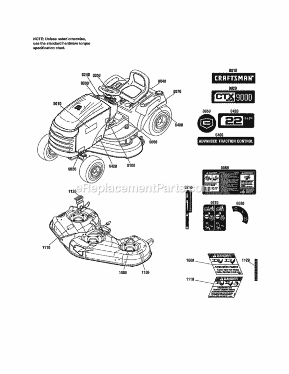 Page B Diagram and Parts List for 107250050  Craftsman Lawn Tractor