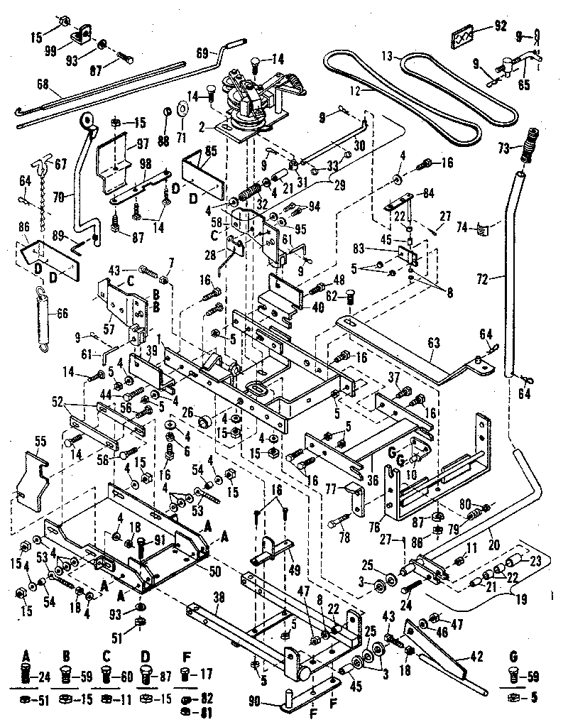 Main Frame Diagram and Parts List for 842240725  Craftsman Snow Blower