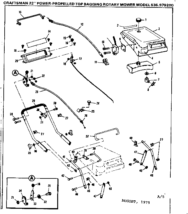 Handle Assembly Diagram and Parts List for 536979200  Craftsman Lawn Mower