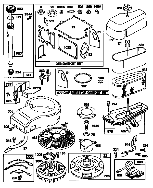 Engine 28n707-0171-01 (71/500) Diagram and Parts List for 917256510  Craftsman Lawn Tractor