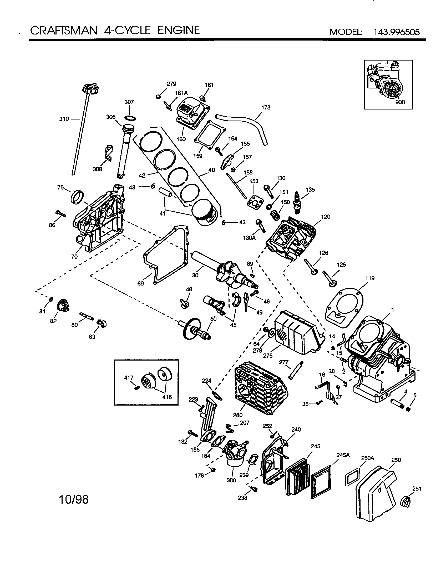 Craftsman 4-cycle Engine Diagram and Parts List for 143996505  Craftsman Engine