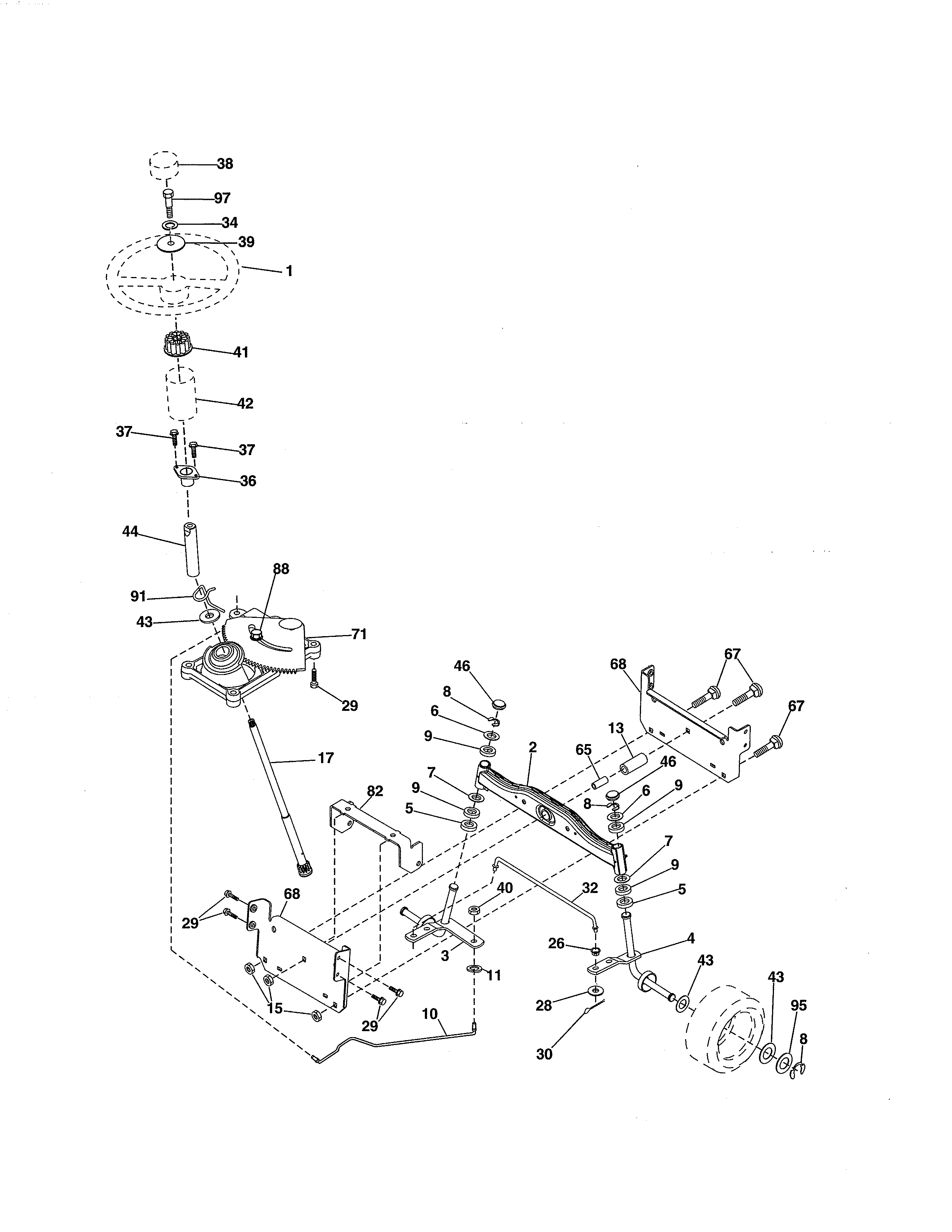 Steering Diagram and Parts List for 917986130  Craftsman Lawn Tractor