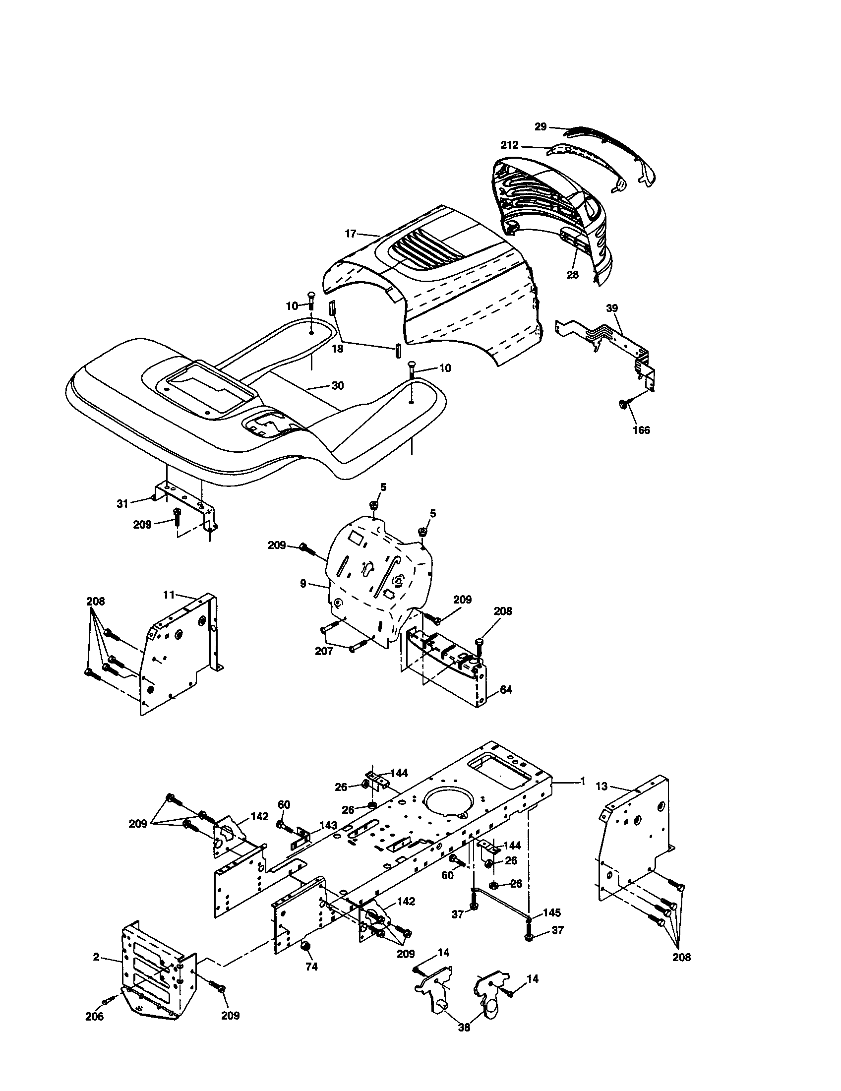 Chassis And Enclosures Diagram and Parts List for 917277363  Craftsman Lawn Tractor
