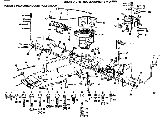 16 Lawn Tractor/power & Mechanical Controls Group Diagram and Parts List for 917252651  Craftsman Lawn Tractor