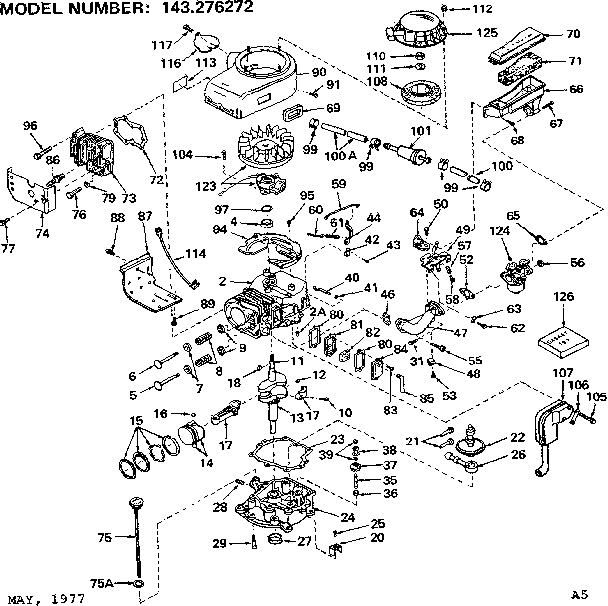 Replacement Parts Diagram and Parts List for 143276272  Craftsman Engine