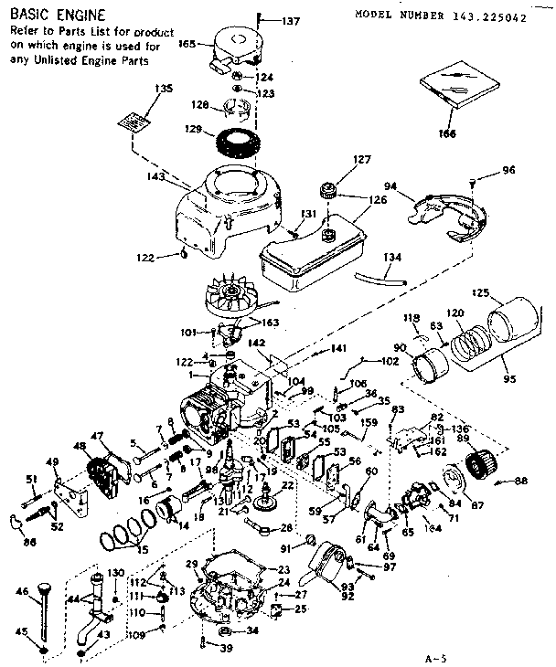 Basic Engine Diagram and Parts List for 143225042  Craftsman Engine