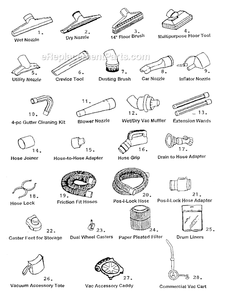Accessories Diagram and Parts List for 113177000  Craftsman Utility Vacuum
