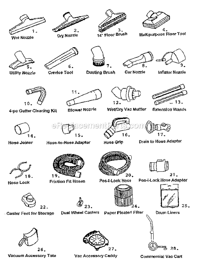 Accessories Diagram and Parts List for 113177011  Craftsman Utility Vacuum