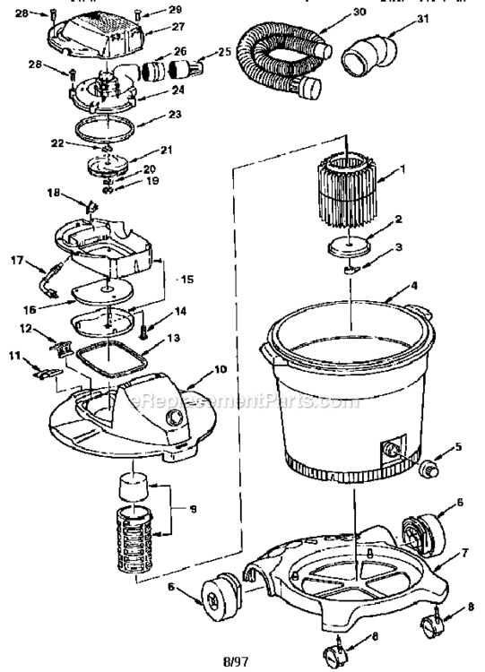 Unit Diagram and Parts List for 113177060  Craftsman Utility Vacuum