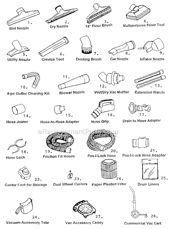 Accessories Diagram and Parts List for 113177905  Craftsman Utility Vacuum