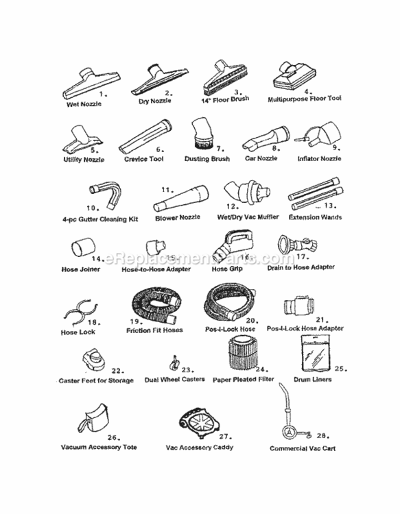 Accessories Diagram and Parts List for 113178200  Craftsman Utility Vacuum