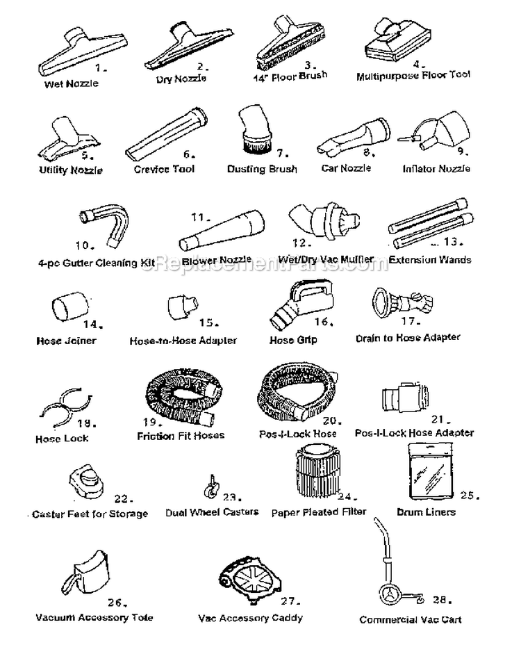 Accessories Diagram and Parts List for 113178771  Craftsman Utility Vacuum
