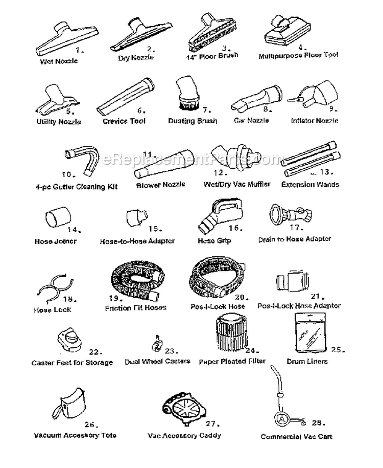 Accessories Diagram and Parts List for 113179920  Craftsman Utility Vacuum