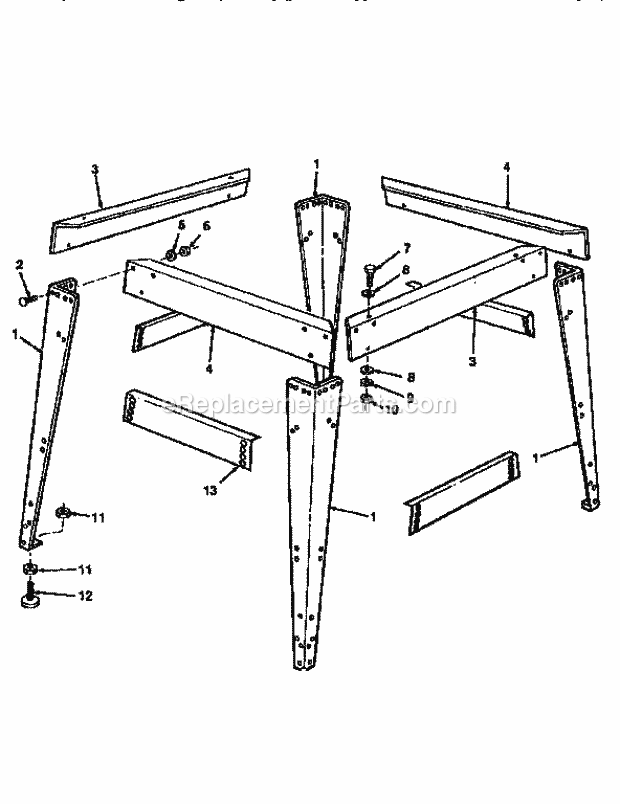 Leg Set Diagram and Parts List for 113196321  Craftsman Chop Saw
