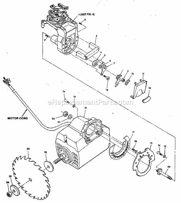 Figure 3 - Yoke And Motor... Diagram and Parts List for 113197150  Craftsman Chop Saw