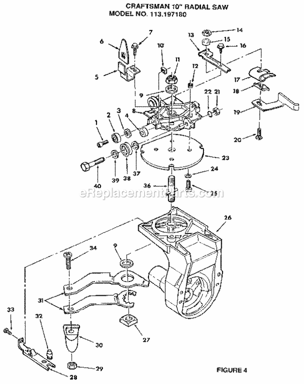 Figure 4 - Yoke Assembly Diagram and Parts List for 113197180  Craftsman Chop Saw