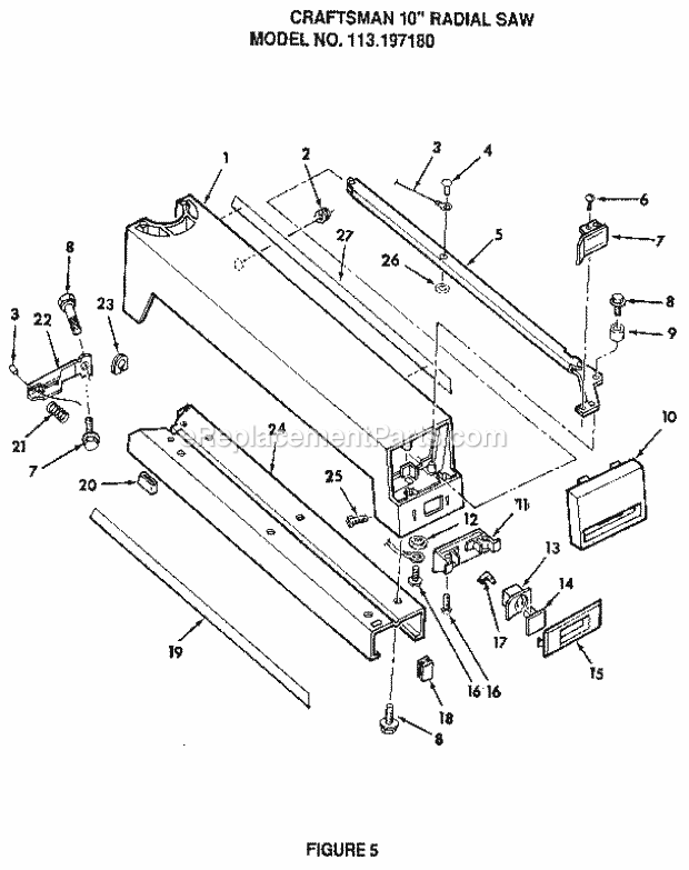 Figure 5 - Arm Assembly Diagram and Parts List for 113197180  Craftsman Chop Saw