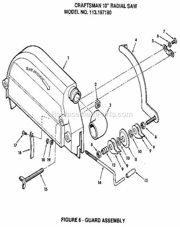 Figure 6 - Guard Assembly Diagram and Parts List for 113197180  Craftsman Chop Saw