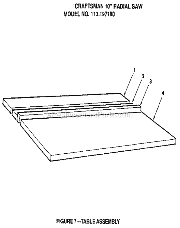 Figure 7 - Table Assembly Diagram and Parts List for 113197180  Craftsman Chop Saw