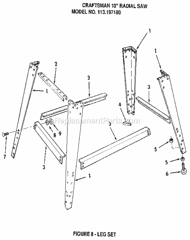 Figure 8 - Leg Set Diagram and Parts List for 113197180  Craftsman Chop Saw