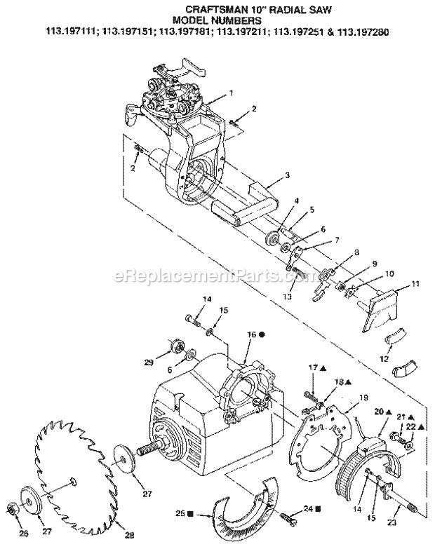 Figure 3 Diagram and Parts List for 113197181  Craftsman Chop Saw