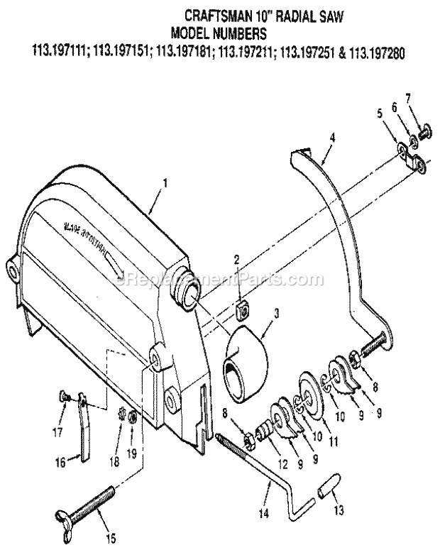 Figure 7 - Guard Assembly Diagram and Parts List for 113197211  Craftsman Chop Saw