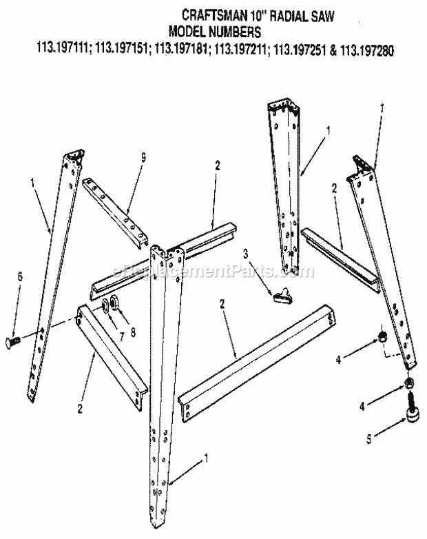 Figure 10 - Leg Set Diagram and Parts List for 113197280  Craftsman Chop Saw