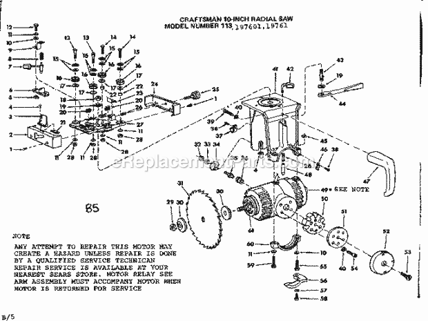 Yoke Assembly Diagram and Parts List for 113197601  Craftsman Chop Saw