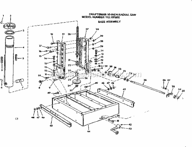 Base Assembly Diagram and Parts List for 113197602  Craftsman Chop Saw