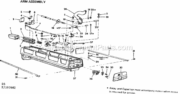 Arm Assembly Diagram and Parts List for 113197602  Craftsman Chop Saw