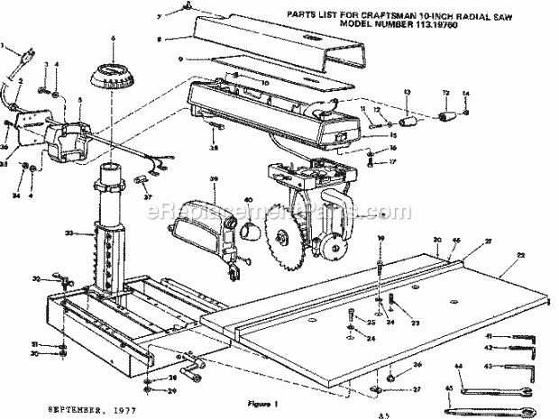 Unit Diagram and Parts List for 11319760  Craftsman Chop Saw