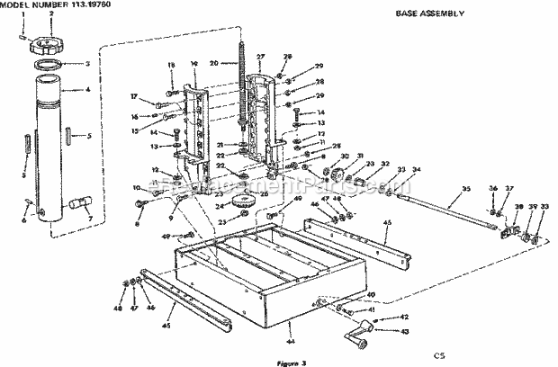 Base Assembly Diagram and Parts List for 11319760  Craftsman Chop Saw