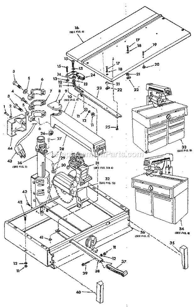 Figure 1 Diagram and Parts List for 113197610  Craftsman Chop Saw