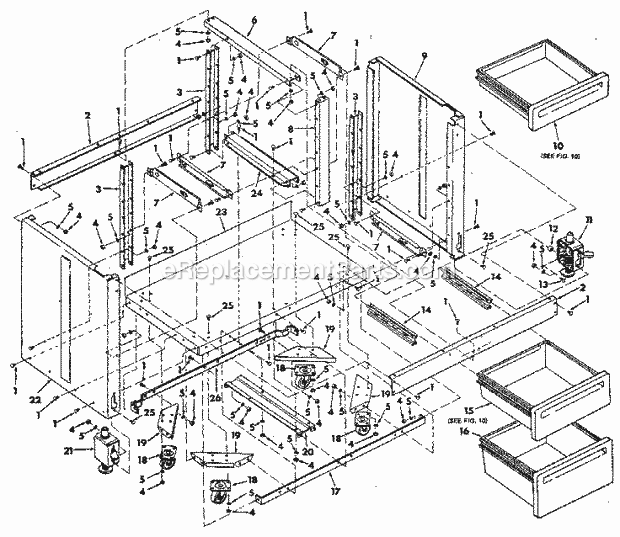 Figure 8 - Cabinet Assemb... Diagram and Parts List for 113197610  Craftsman Chop Saw