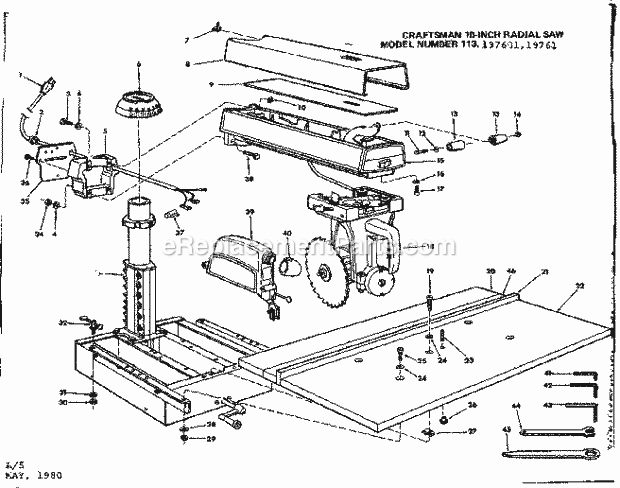 Unit Diagram and Parts List for 11319761  Craftsman Chop Saw