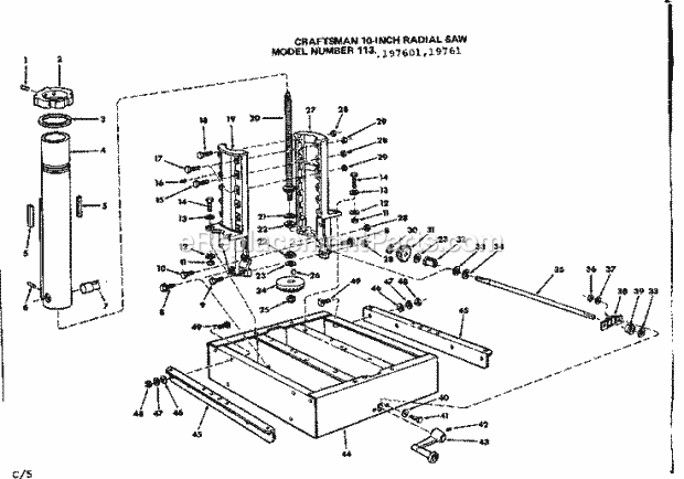 Base Assembly Diagram and Parts List for 11319761  Craftsman Chop Saw
