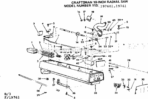 Arm Assembly Diagram and Parts List for 11319761  Craftsman Chop Saw