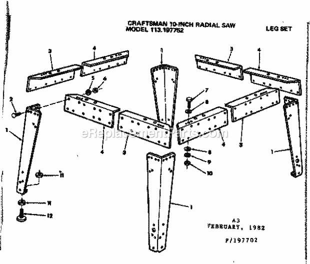 Leg Set F/113.197752 Diagram and Parts List for 113197702  Craftsman Chop Saw