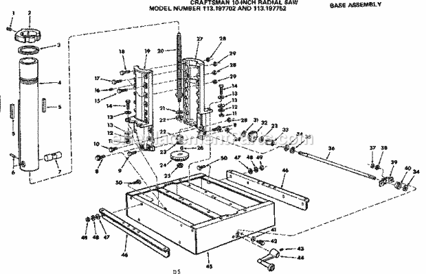 Base Assembly Diagram and Parts List for 113197702  Craftsman Chop Saw