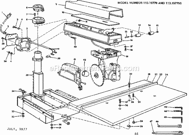 Unit Diagram and Parts List for 11319770  Craftsman Chop Saw