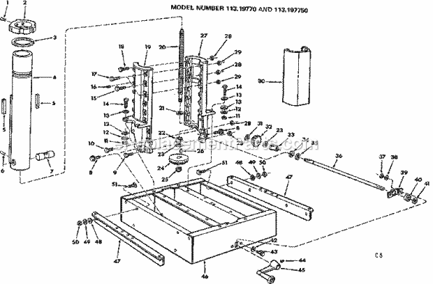 Base Assembly Diagram and Parts List for 11319770  Craftsman Chop Saw