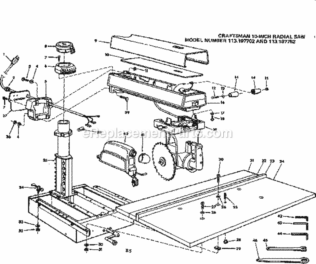 Unit Diagram and Parts List for 113197752  Craftsman Chop Saw