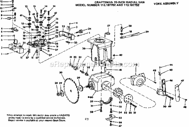 Yoke Assembly Diagram and Parts List for 113197752  Craftsman Chop Saw