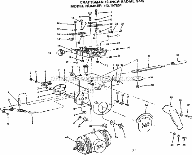 Yoke Assembly Diagram and Parts List for 113197801  Craftsman Chop Saw