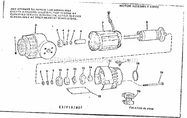 Motor Assembly Diagram and Parts List for 113197801  Craftsman Chop Saw
