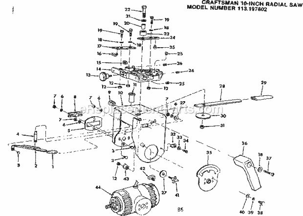 Yoke Assembly Diagram and Parts List for 113197802  Craftsman Chop Saw